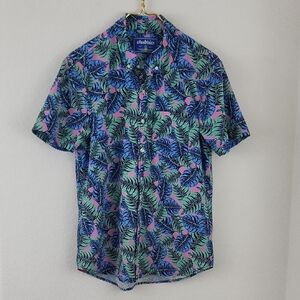 Chubbies Men's Leafy Print Shirt - Blue, Green, and Pink Size Small
